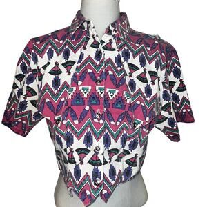 80s Circle T Marilyn Lenox Aztec SouthWestern cropped top Med purple AOP teepee